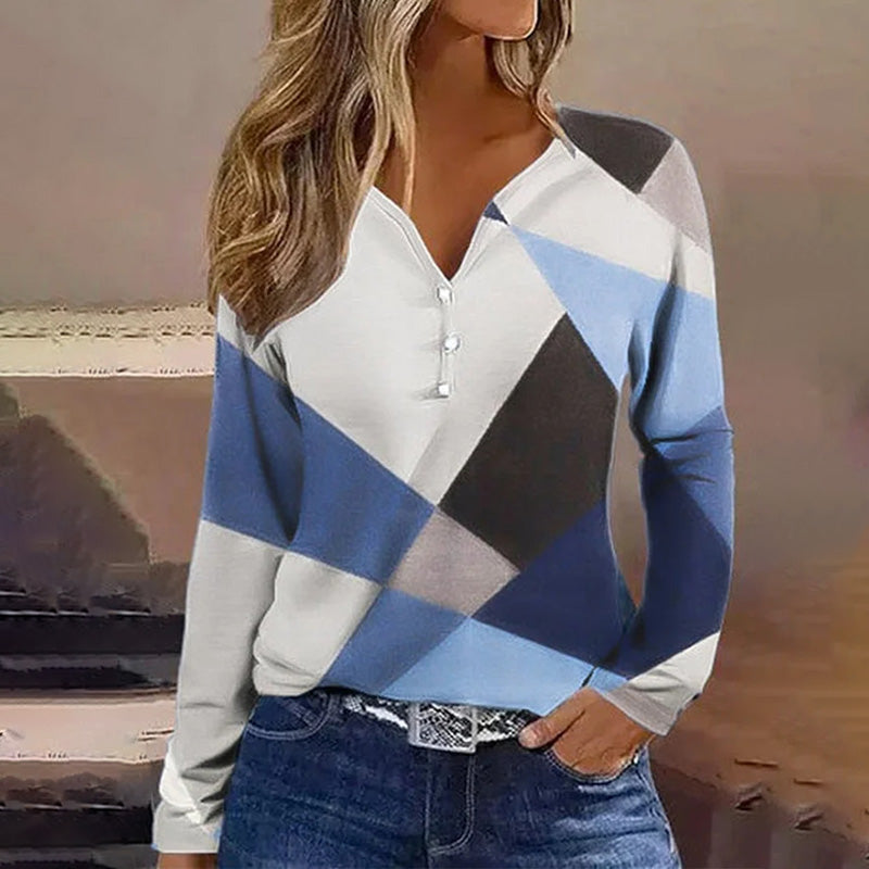 Berg-Feldt | Chemisier Bleu et Gris Polyester Moderne, Confortable