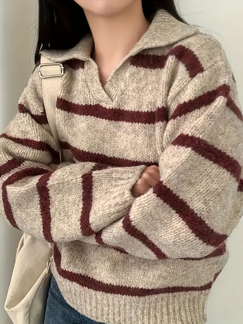 Berg-Feldt | Gestreifter Strickpullover mit V-Ausschnitt