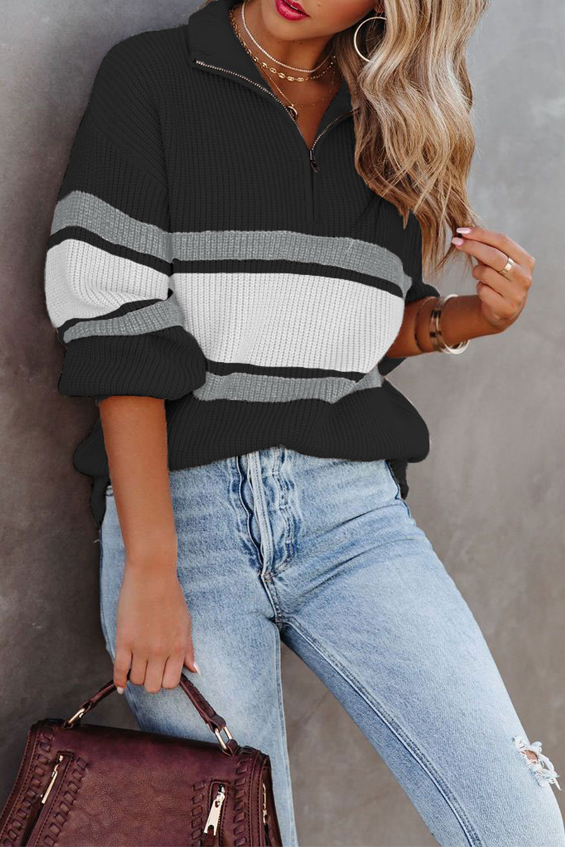 Berg-Feldt | lässiger Strickpullover mit Reißverschluss und Patchwork-Kragen