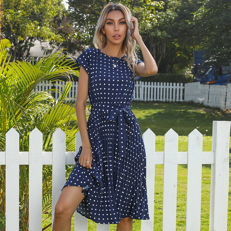 Robe Femme : Élégante robe mi-longue à pois et manches courtes de Fudus
