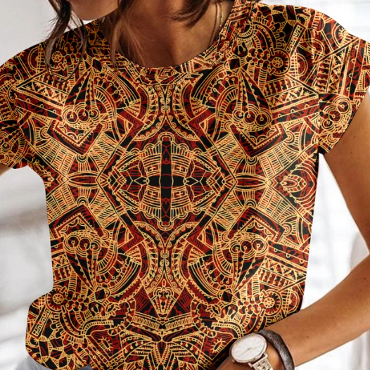 T-shirt d'été à carreaux pour femme, col rond, par Fudus