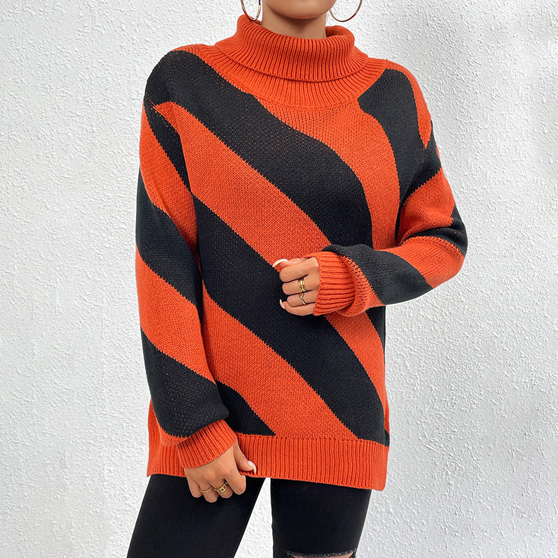 Berg-Feldt | Strickpullover mit Diagonalen Streifen Akryl/baumwolle Rollkragen