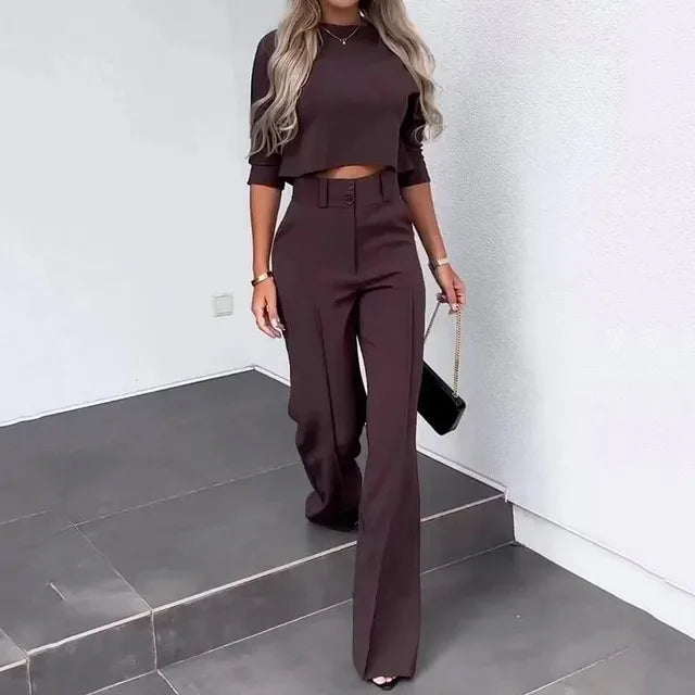 Berg-Feldt | Elegantes Co Ord Satz mit Crop Top und Weit Hose