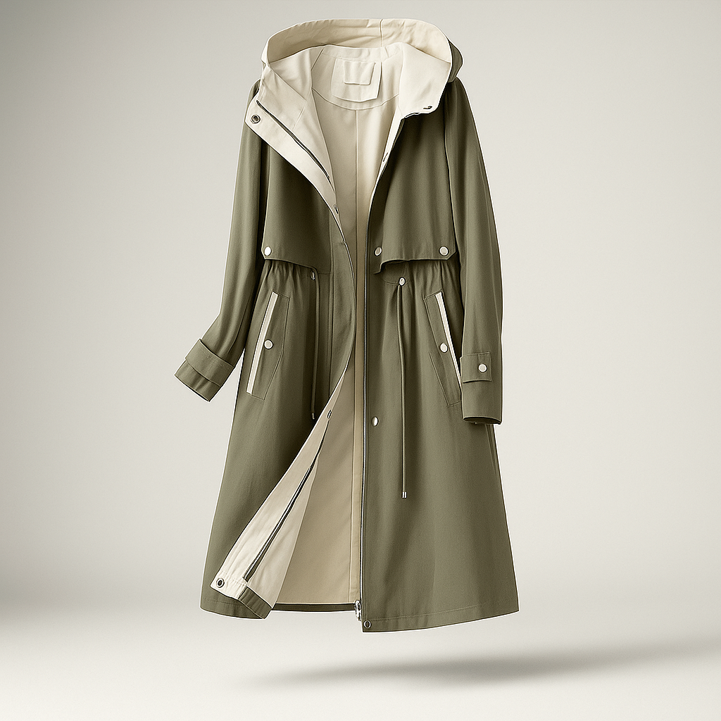 Berg-Feldt | Langer Trenchcoat für Damen mit verstellbarer Kapuze Isolde