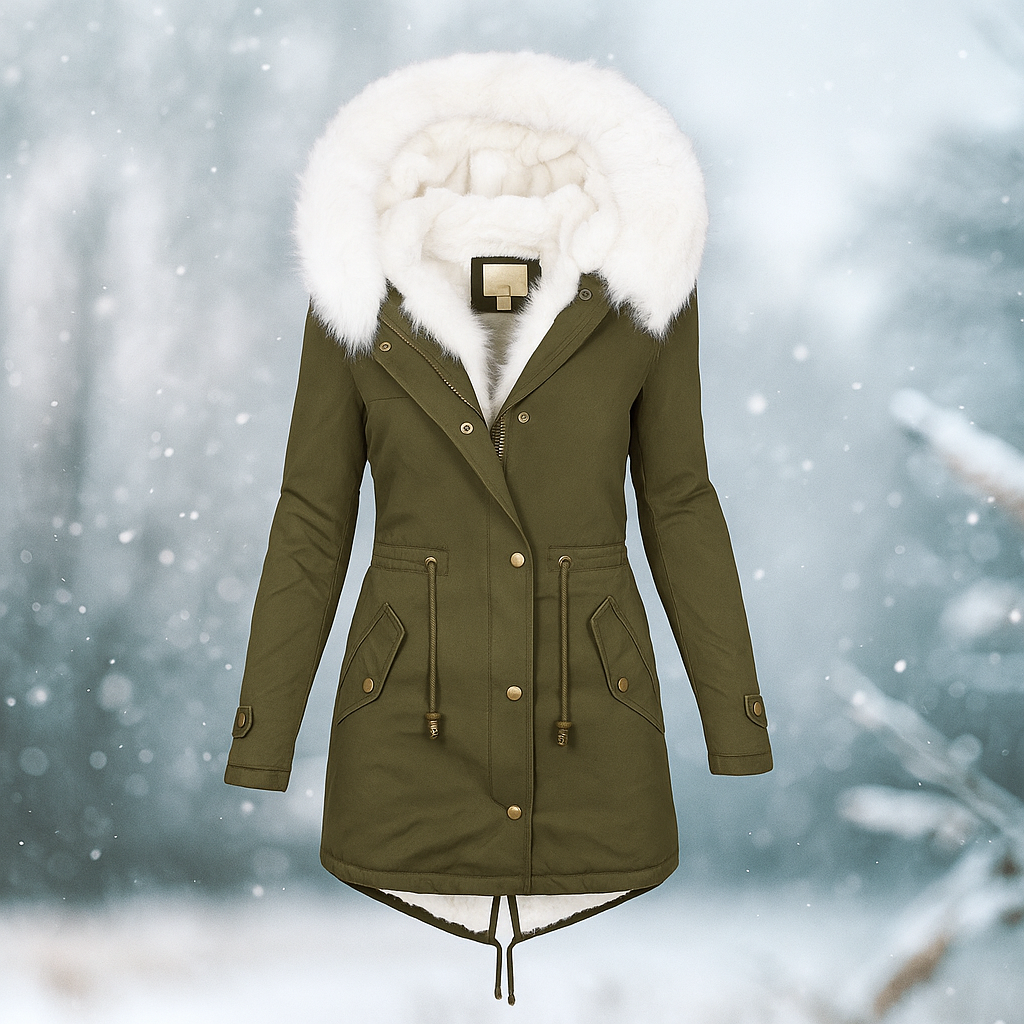Berg-Feldt | Eleganter Wintermantel mit Kapuze aus Kunstfell Paula