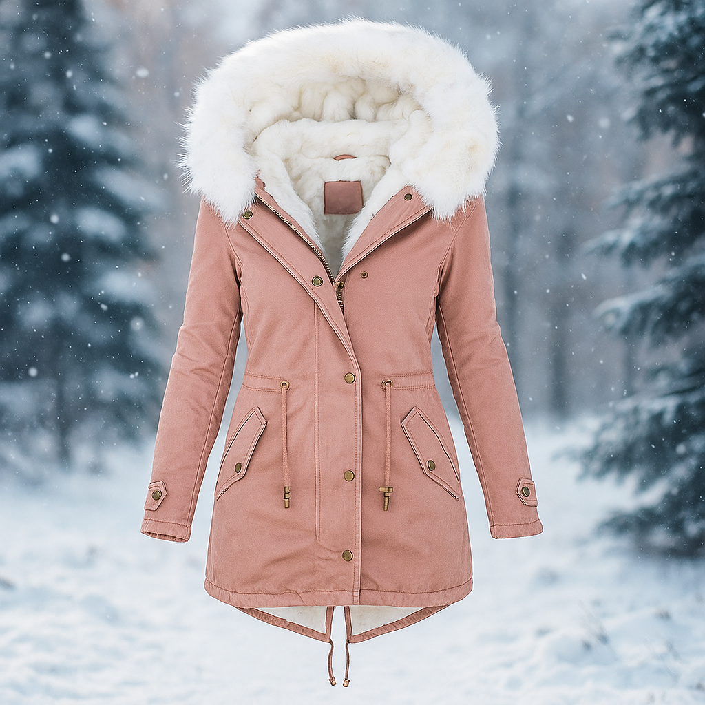 Berg-Feldt | Eleganter Wintermantel mit Kapuze aus Kunstfell Paula