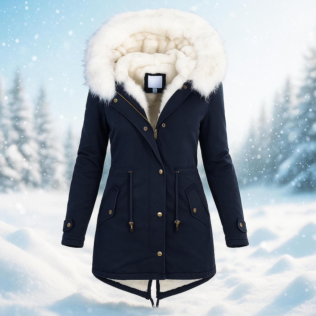 Berg-Feldt | Eleganter Wintermantel mit Kapuze aus Kunstfell Paula