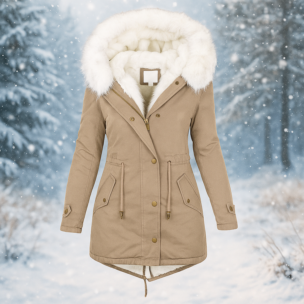 Berg-Feldt | Eleganter Wintermantel mit Kapuze aus Kunstfell Paula