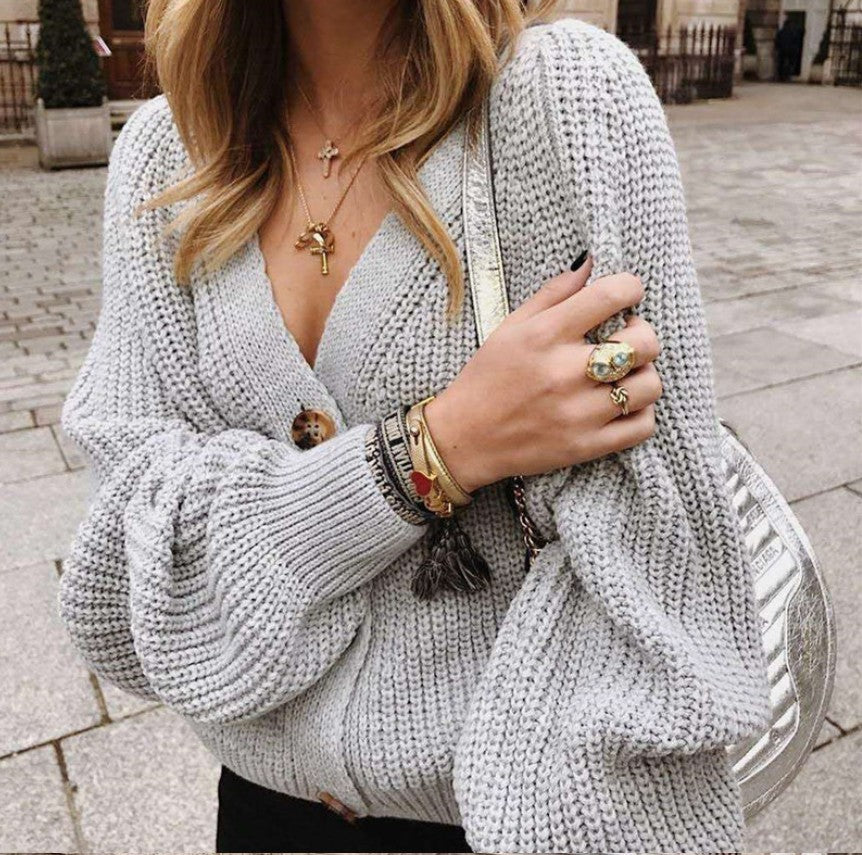 Cardigan femme tricoté avec col en V profond et boutons Berg-Feldt