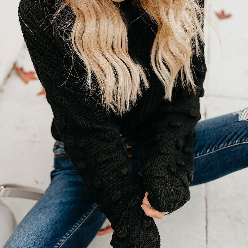 Pull-over tricoté pour femme, motif texturé, manches bouffantes décontractées Berg-Feldt