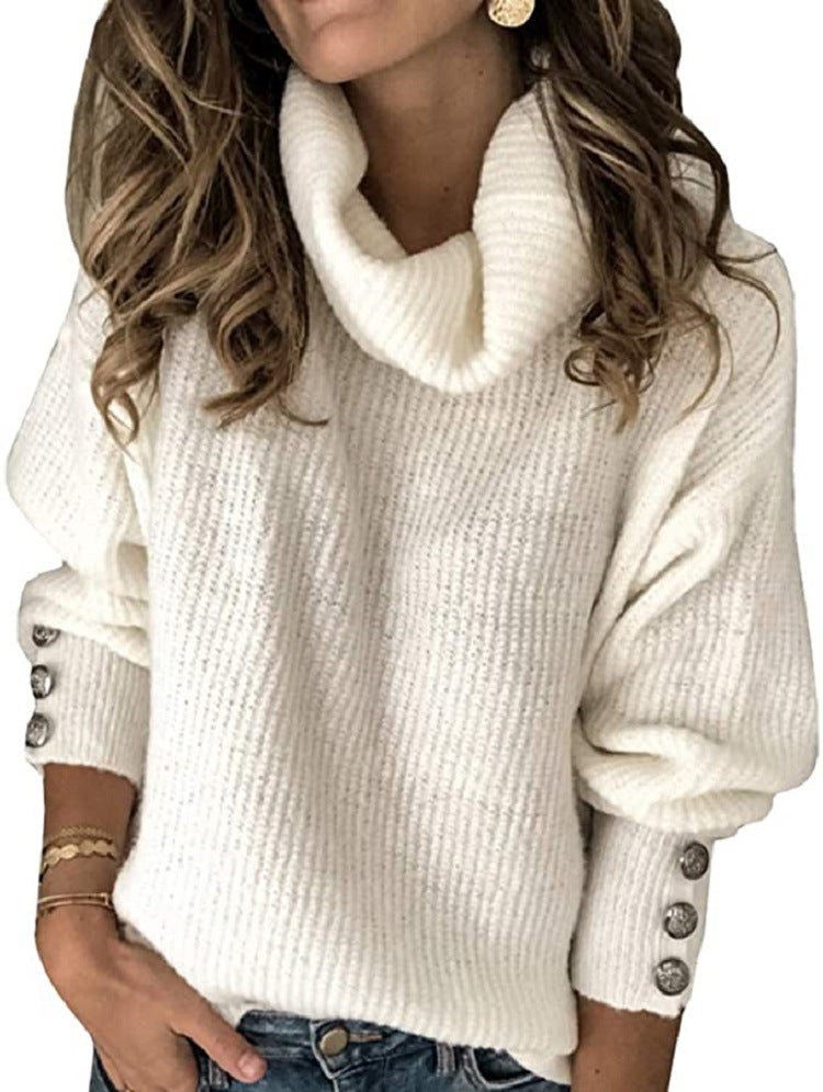 Damen Oversized Rollkragenpullover mit dekorativen Knöpfen Berg-Feldt