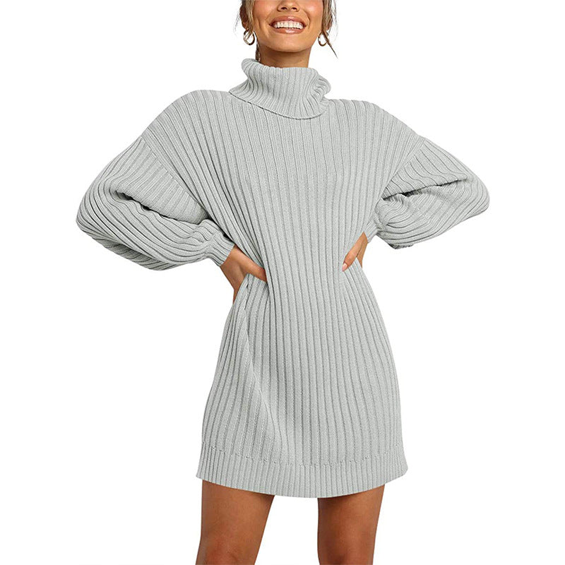 Damen Strickkleid mit hohem Kragen und weit geschnittenen Ärmeln Berg-Feldt