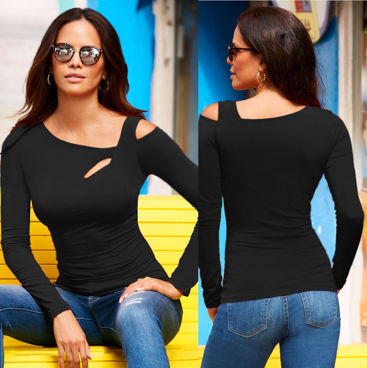 Haut à manches longues pour femmes avec détails aux épaules dénudées et découpes tendance Berg-Feldt