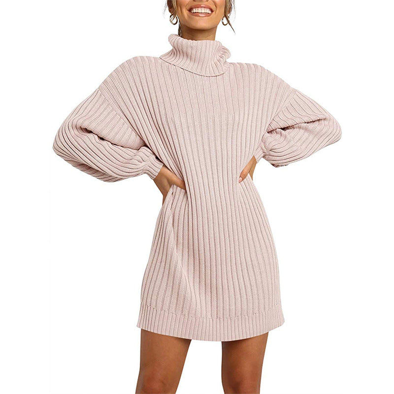 Damen Strickkleid mit hohem Kragen und weit geschnittenen Ärmeln Berg-Feldt