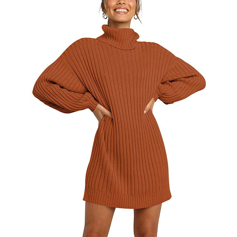 Damen Strickkleid mit hohem Kragen und weit geschnittenen Ärmeln Berg-Feldt