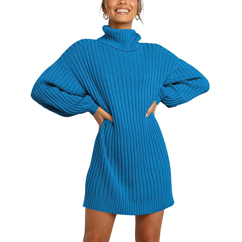 Damen Strickkleid mit hohem Kragen und weit geschnittenen Ärmeln Berg-Feldt