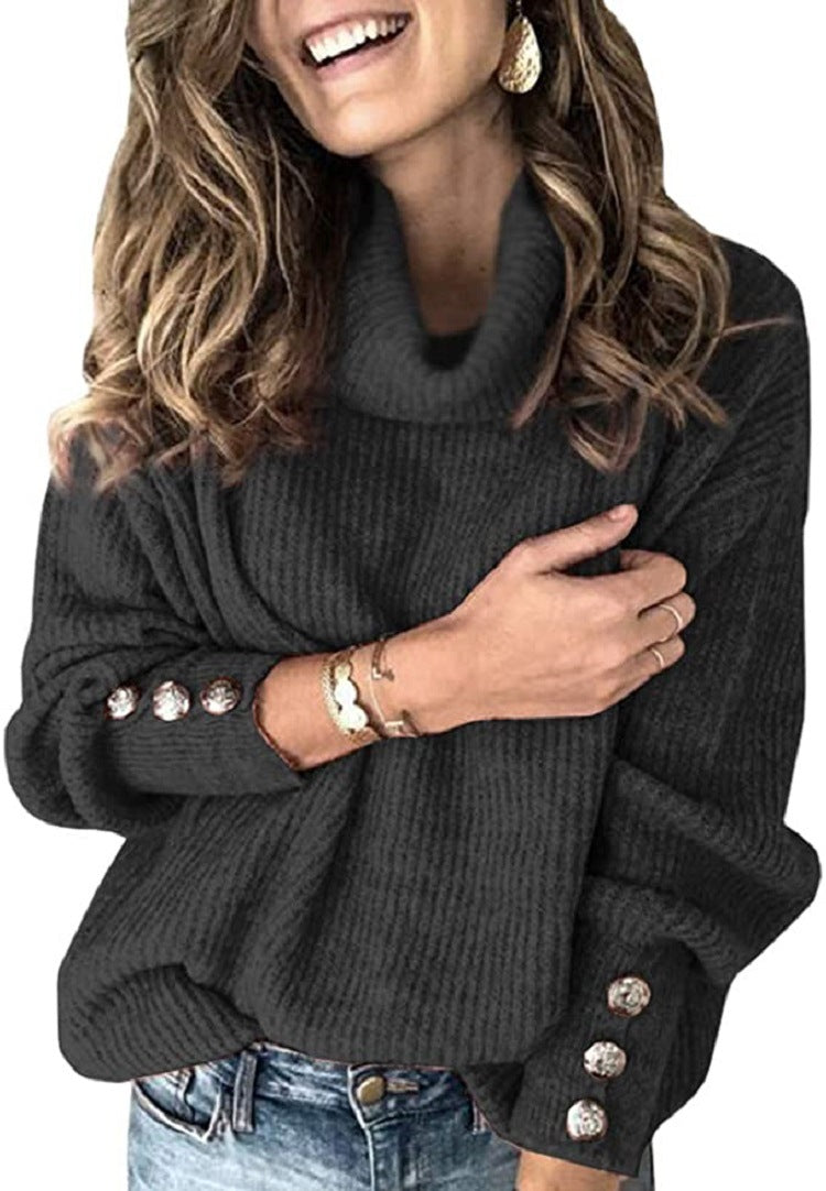 Damen Oversized Rollkragenpullover mit dekorativen Knöpfen Berg-Feldt
