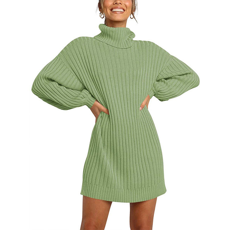 Damen Strickkleid mit hohem Kragen und weit geschnittenen Ärmeln Berg-Feldt