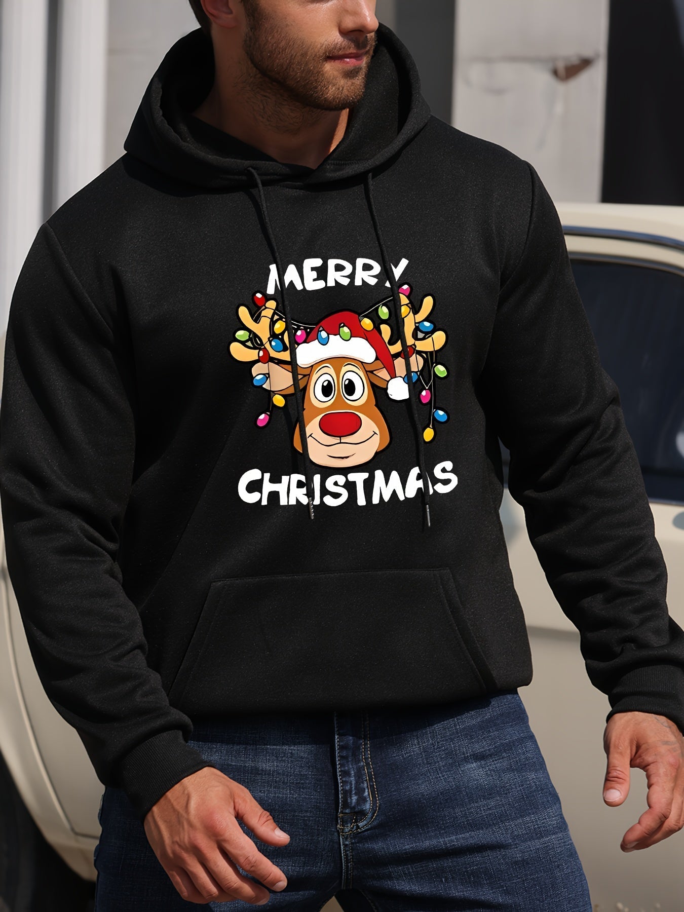Berg-Feldt | Sweat à Capuche de Noël Imprimé Rennes Polyester Design Joyeux Noël