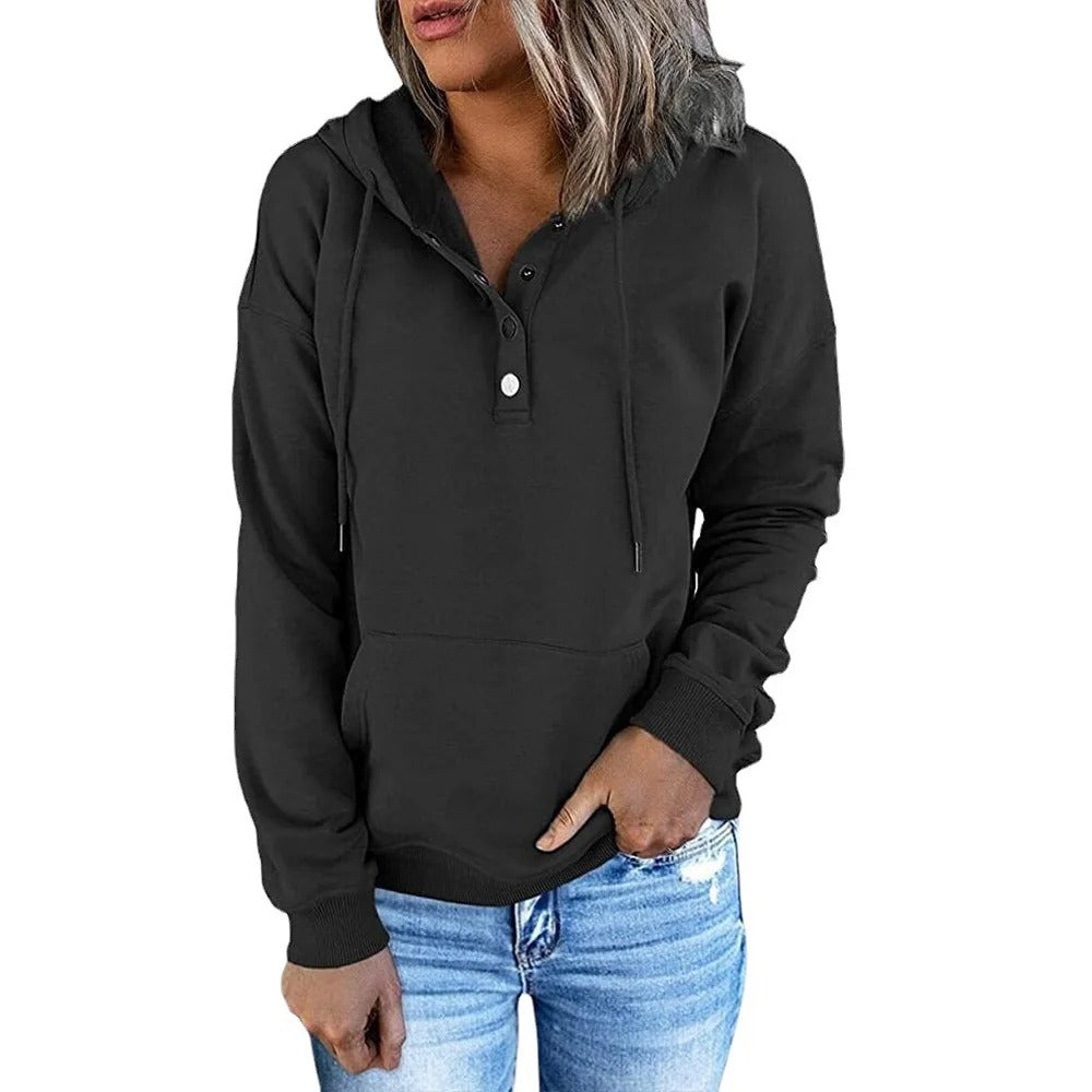 Veste à capuche décontractée pour femme avec boutons métalliques Fudus