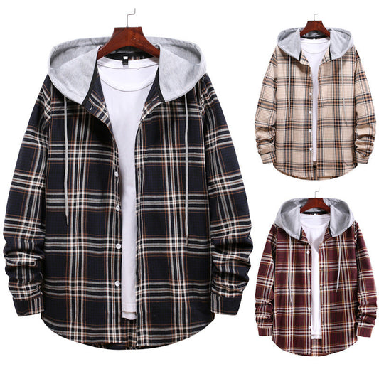 Herren Übergangsjacke mit integrierter Kapuze und Karomuster Berg-Feldt - Berg-Feldt