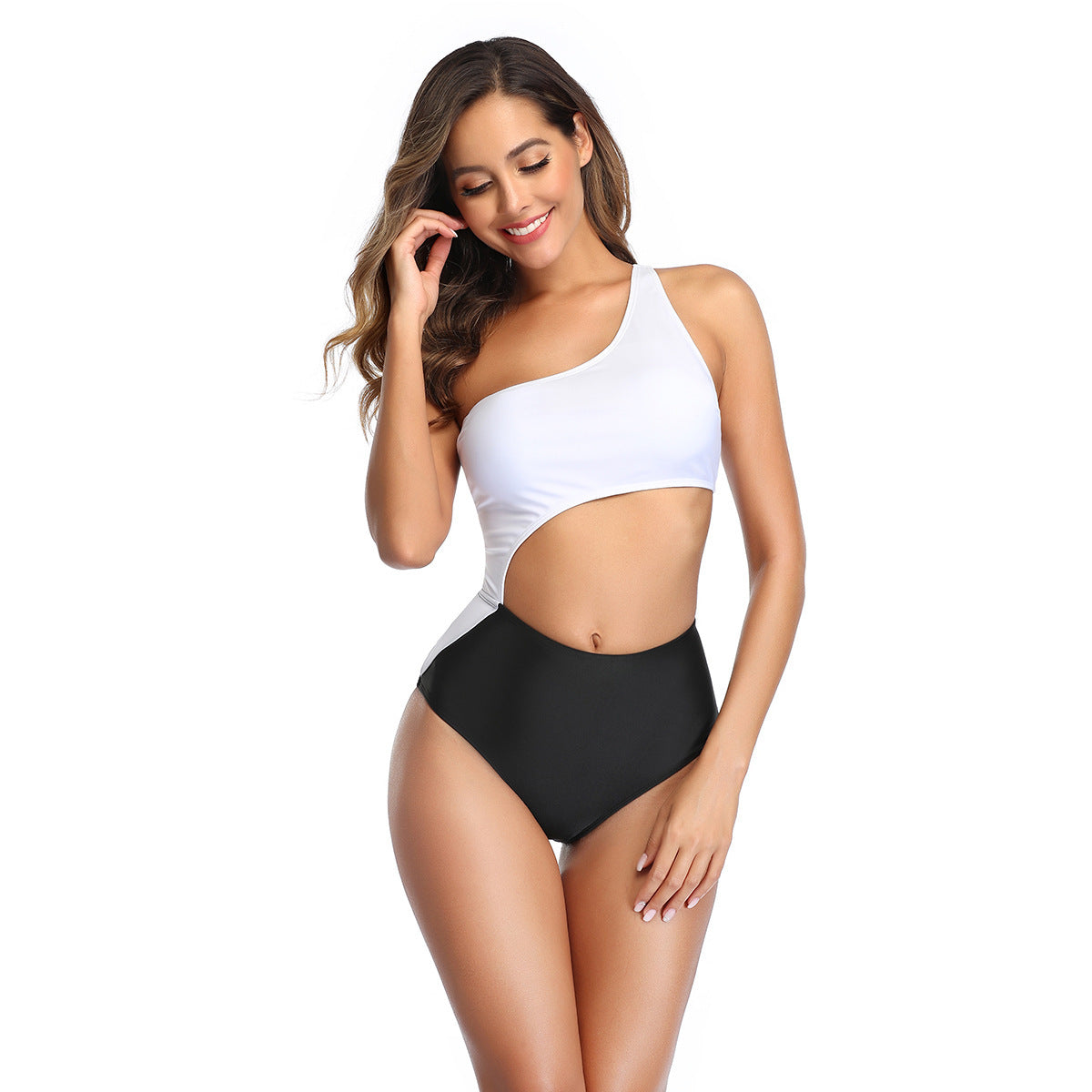 Maillot de bain femme Berg-Feldt taille haute, découpe latérale et imprimé animal