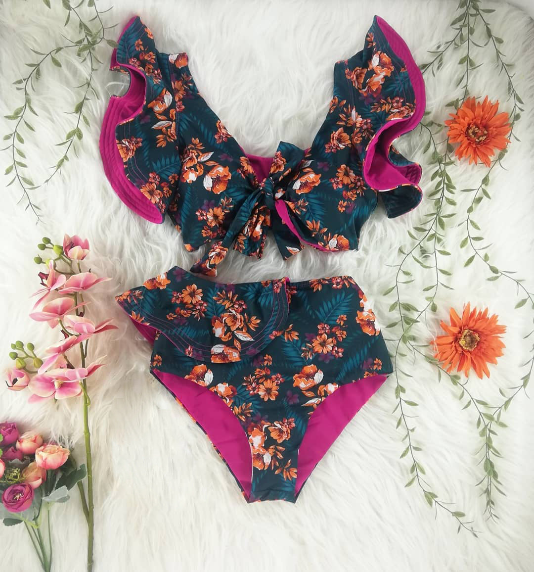 Haut de bikini fleuri taille haute pour femme Romantisch de berg-feldt