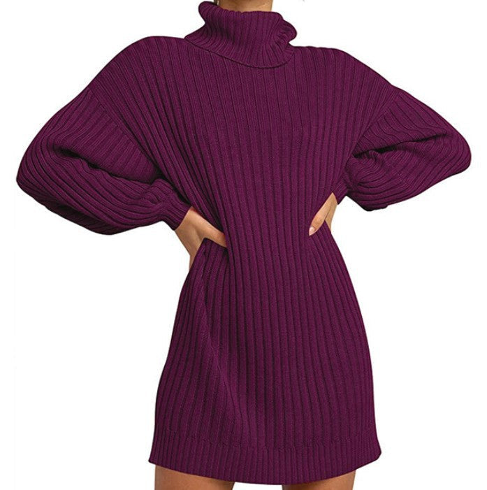 Damen Strickkleid mit hohem Kragen und weit geschnittenen Ärmeln Berg-Feldt