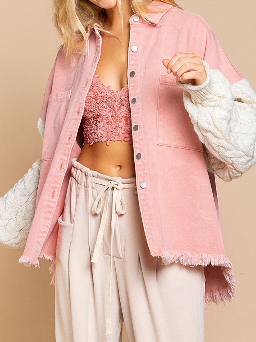Berg-Feldt | Kabelstrick Raw Hem Denim Jacke