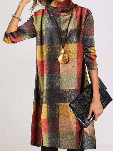Robe à carreaux tendance à col montant Berg-Feldt pour femmes