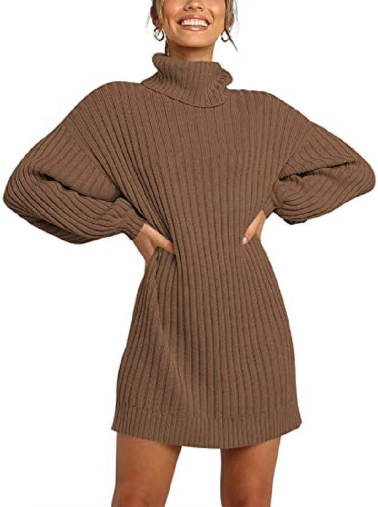 Damen Strickkleid mit hohem Kragen und weit geschnittenen Ärmeln Berg-Feldt