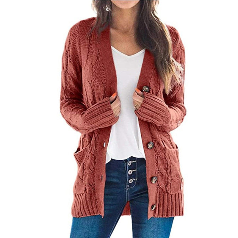 Damen-Strickjacke mit Knöpfen, mittellang