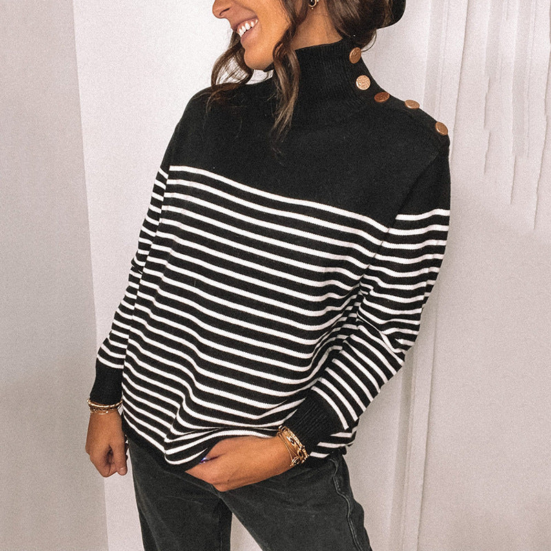 Damen Oversized Strickpullover mit Stehkragen und Knopfdetails Berg-Feldt