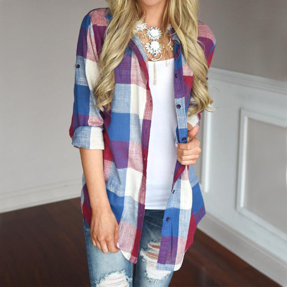 Chemise ample à carreaux à manches longues pour femme Berg-Feldt