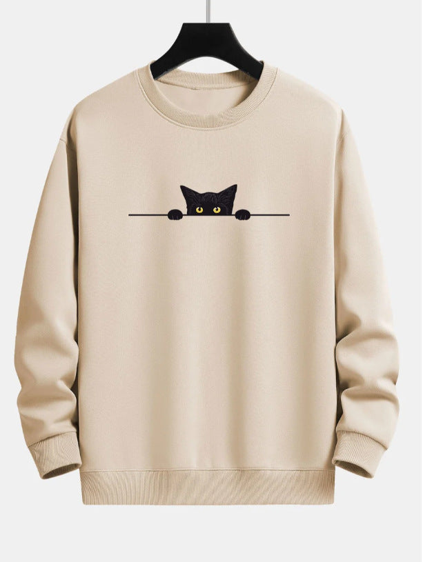 Sweat-shirt décontracté avec imprimé chat noir de Fudus