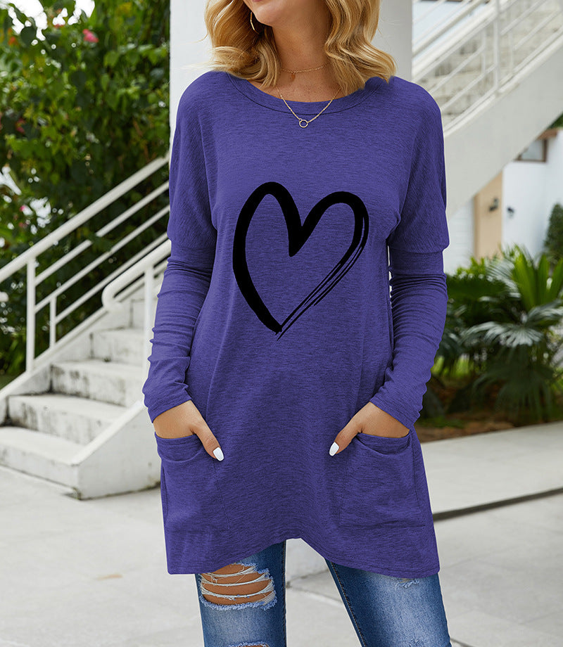 T-shirt à manches longues pour femmes avec motif cœur et poches latérales pratiques Berg-Feldt