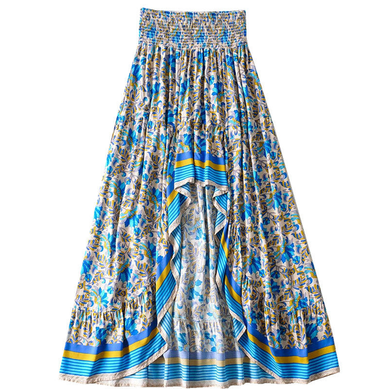 Jupe longue pour femme, taille haute, fluide, à imprimé floral et ourlet à volants, de berg-feldt