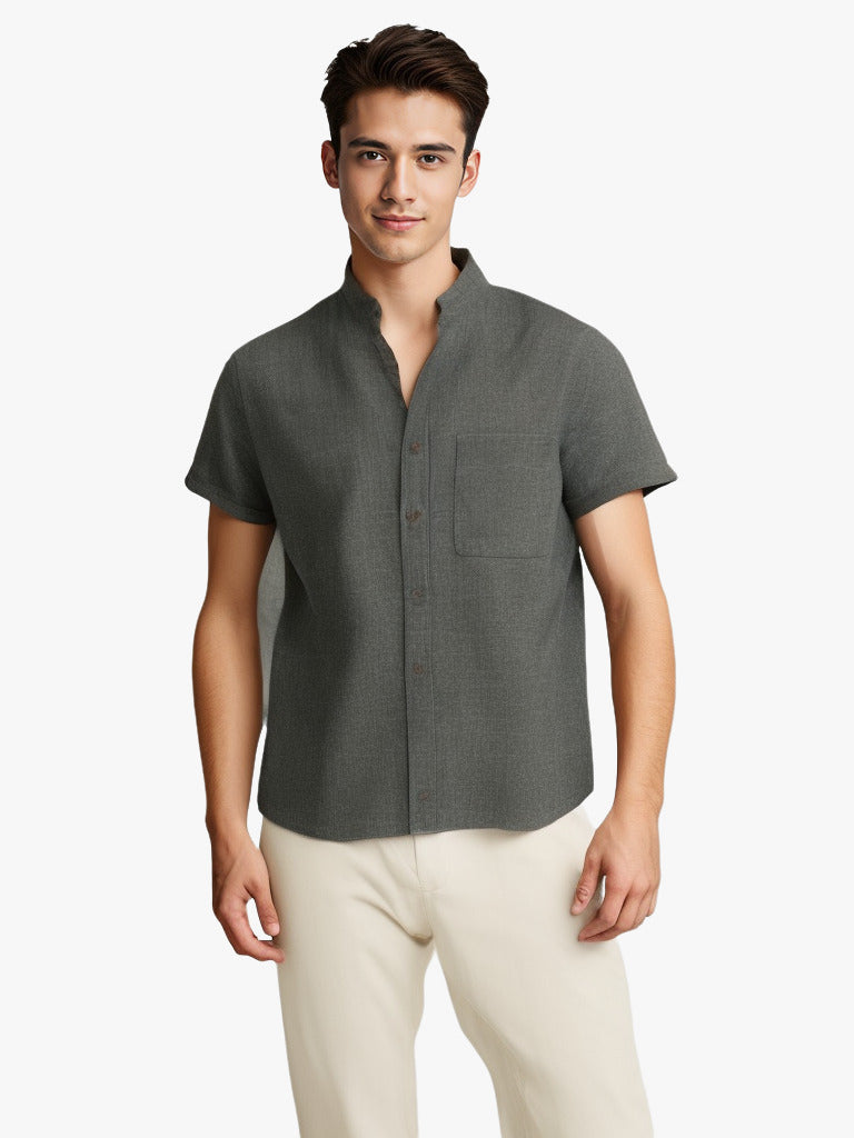 Chemise en coton et lin respirant de Fudus à manches courtes