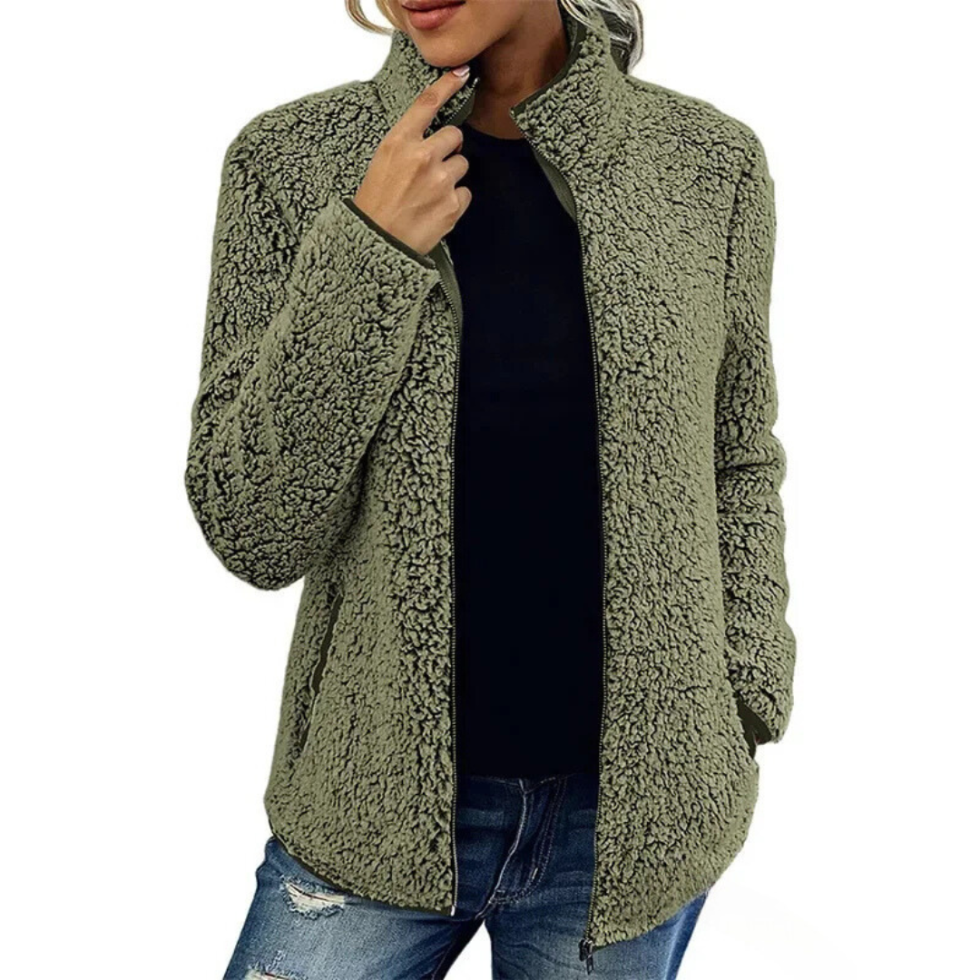 Berg-Feldt | Veste teddy douce pour femme avec col montant et fermeture éclair
