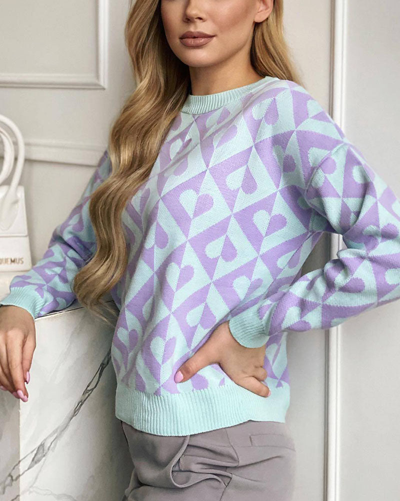 Berg-Feldt | Herzprint Strickpullover Weich und Trendy Einzigartiges Muster