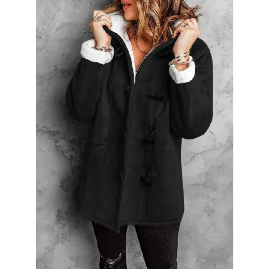 Berg-Feldt | Mantel mit Kapuze - Wildleder-Look - Fleece-Futter - Lockere Passform - Mittellang