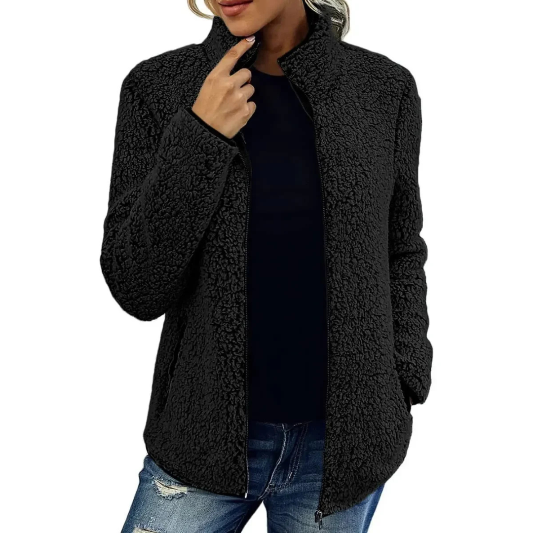 Berg-Feldt | Veste teddy douce pour femme avec col montant et fermeture éclair