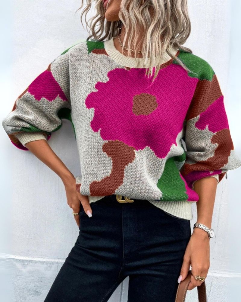 Berg-Feldt | Strickpullover mit Abstraktem Floral-Muster