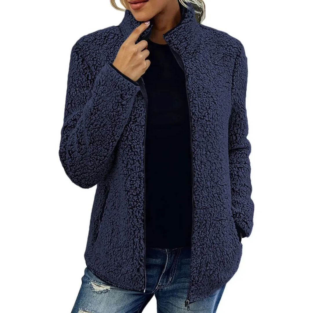 Berg-Feldt | Veste teddy douce pour femme avec col montant et fermeture éclair