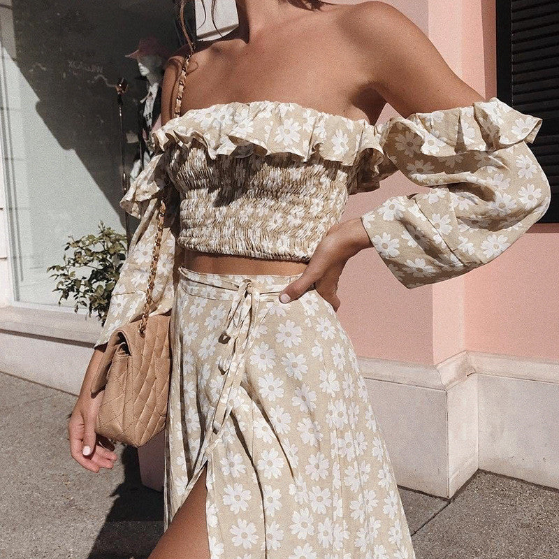 Fudus Robe trapèze à épaules dénudées et motif floral