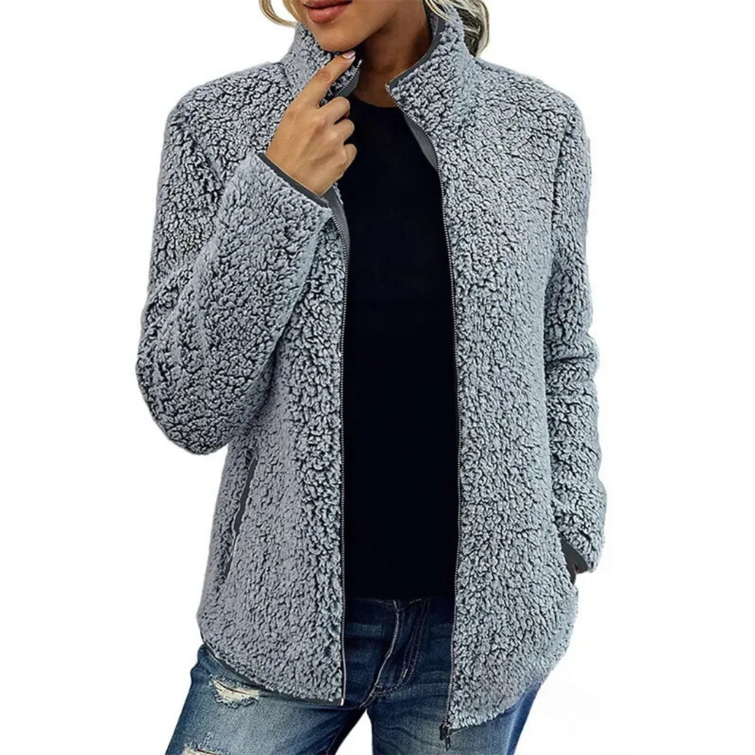 Berg-Feldt | Veste teddy douce pour femme avec col montant et fermeture éclair
