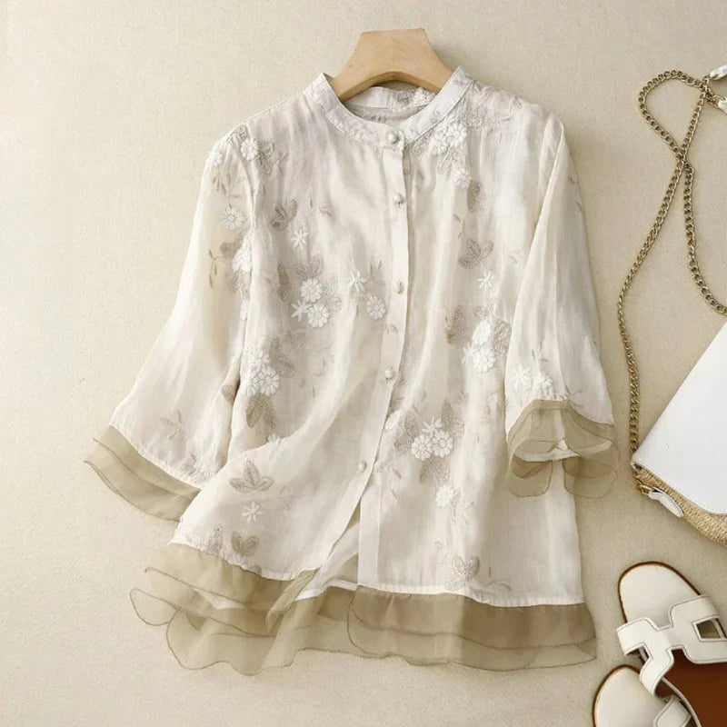 RUTH – Locker sitzende Bluse mit transparenten Elementen