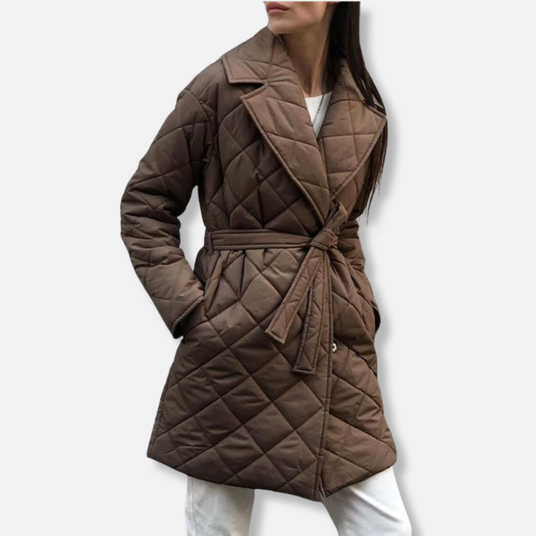Berg-Feldt | Gepolsterte Jacke - Mittellang - Taillierte Passform - Gürtel - Eingekerbter Revers