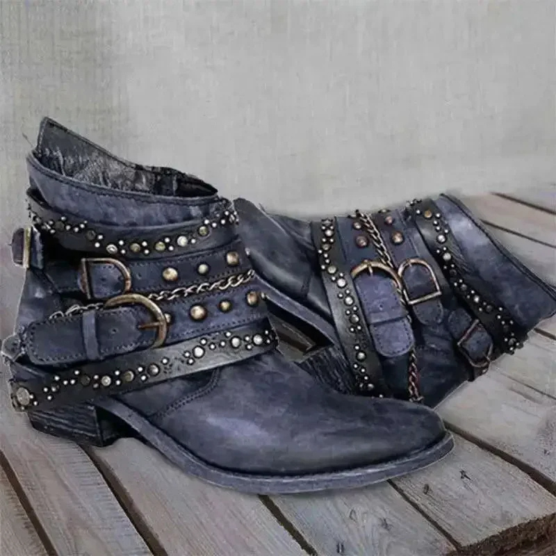 Berg-Feldt Bottes western pour femme, hauteur cheville, motif moucheté et clous