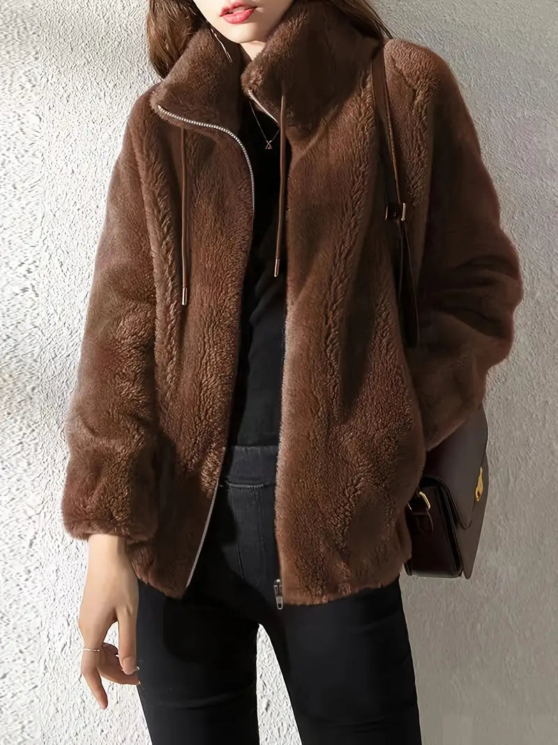 Berg-Feldt | Kapuzen Teddy-Jacke mit Kordelzug und Reißverschluss